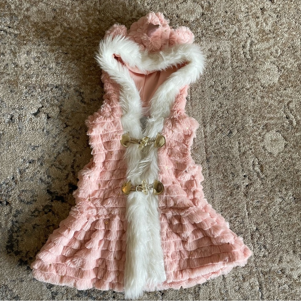 Little Lass baby girl pink fuzzy unicorn vest size 18 months